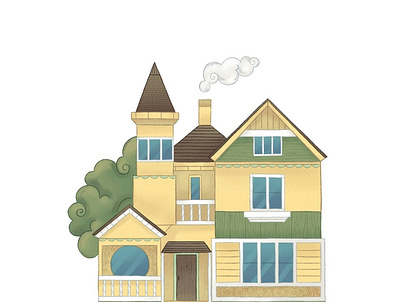 A cute old house with wooden windowframes art background book cartoon design game house illustration procreate