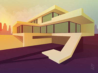 Modern House #1 architecture city house illustration modern sunset