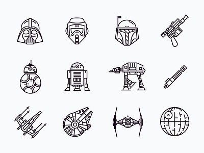 Star Wars Icons bb8 darth vader icons outline r2d2 star wars storm trooper