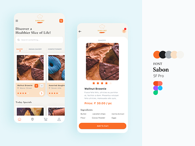 Bakery Food Delivery App Interface bakery font food app graphicdesign identitydesign pallete productdesign ui components uidesign uiux uxdesign