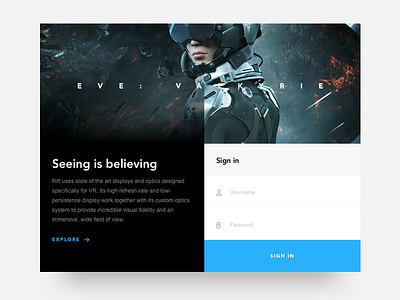 Sign In blue in modern shadow sign ui ux vr