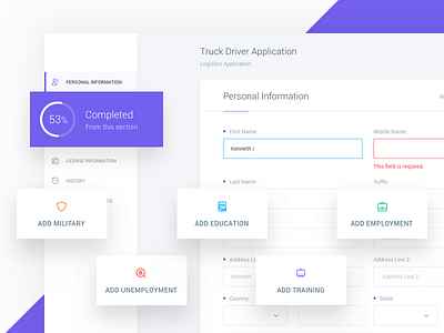 Truck Driver Application app application chart form gauge ui ux web