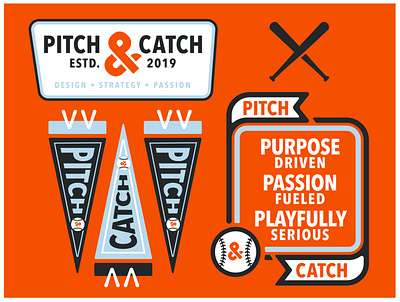 Pitch & Catch Creative Badge badge badge design badgelogo baseball branding icon illustration logo patch social typography
