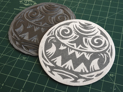 Face Coaster coaster face gohemu lino print monster print teeth