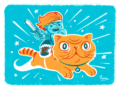 Cat Rider cat flying cat illustration kitty space sword warrior