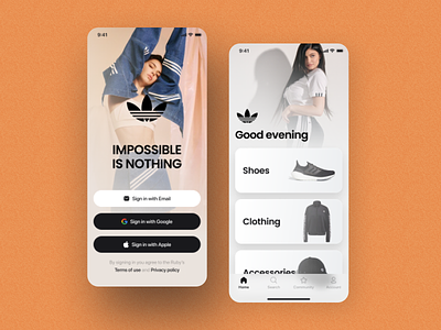 Adidas-Online Store App app branding clean design fashion interface layout login minimal mobile nike online online store page shot simple style ui ux visual design