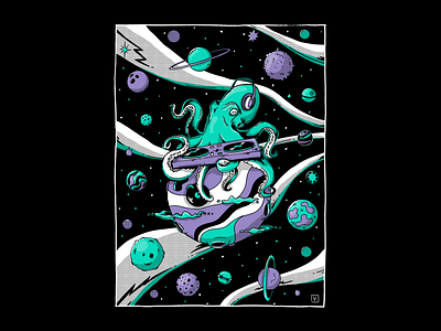 Intergalactic art artwork beastie boys character cosmos dj galaxy illustration music music art music artwork musician octopus party photoshop planet space squid star universe