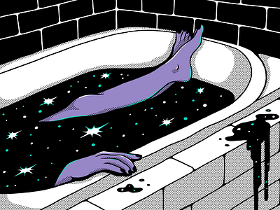 Bathing in the Stars art bath bathroom digital art halftone illustration legs space stars woman