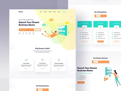 Doman Landing Page designer domain dribbble homepage hosting illustration interface landing page minimalist server ui desgin ux design vector website