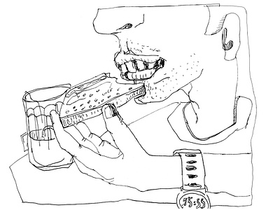 Sketch drawing of eating sandwich man