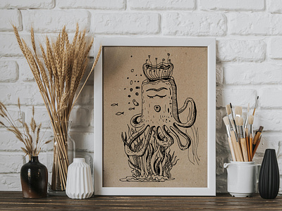 Cute octopus sleep under ocean art artwork childrenillustration cuteart design draw drawing frame graphic design handrawn illustration line linedrawing octopus poster print uniqueart