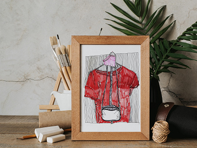 Hand drawn sketch with T-shirt, bags and mask