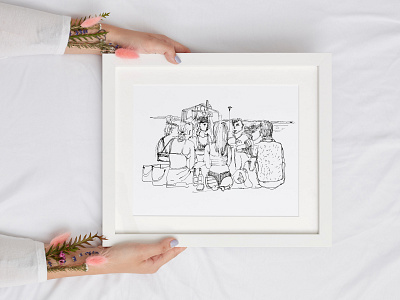 Line sketch drawing of young vacationers on the beach art artwork beach drawing free illustration line linedrawing paint people poster print sketch vacationers young