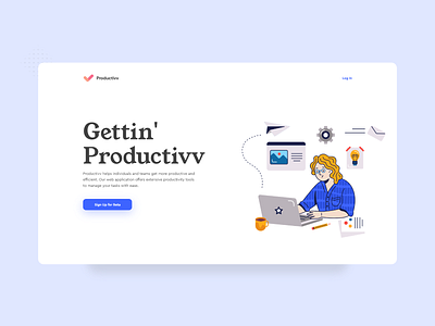 Productivv Landing Page blue button illustration nepal productive productivity productivity app project project management ux uxdesign uxdesigner vector