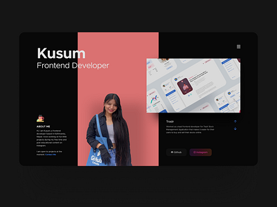 Simple Portfolio Design code dark dark theme design developer developer portfolio developers freelance frontend github minimal nepal personal brand portolio ui website