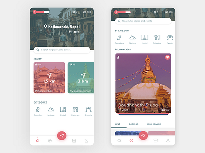 RedShift - Tourism Application dribbble explore game hike kathmandu minimalistic mobile ui nepal tourism tourist travel ui uidesign uiux