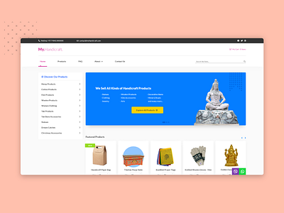 Handicraft E-Commerce Website art branding cart craft dailyui dribbble ecommerce ecommerce design flat design handicarfts handicraft minimal nepal pink shiva shop statue store ui ux