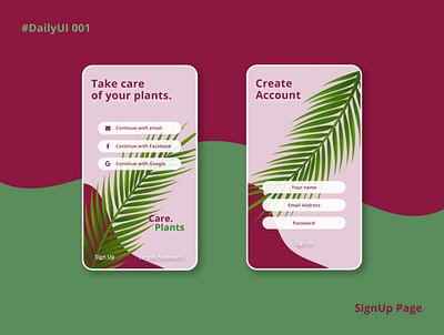 #Daily UI 001 - SignUp Page app care daily ui dailyui dailyui 001 dailyuichallenge design design app eco green interface plant signup ui uiux ux web web design