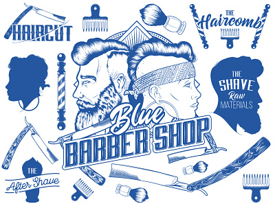 Blue Barber Shop barber beard concept cuts denim illustration shop vectors