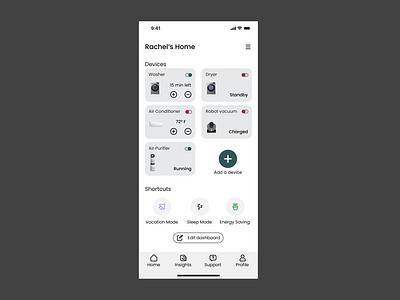 100 Day UI Challenge Day 21 - Home Monitoring Dashboard 100dayuichallenge dailyuichallenge dashboard design homemonitoringdashboard mobile smartapp ui uiuxdesign ux