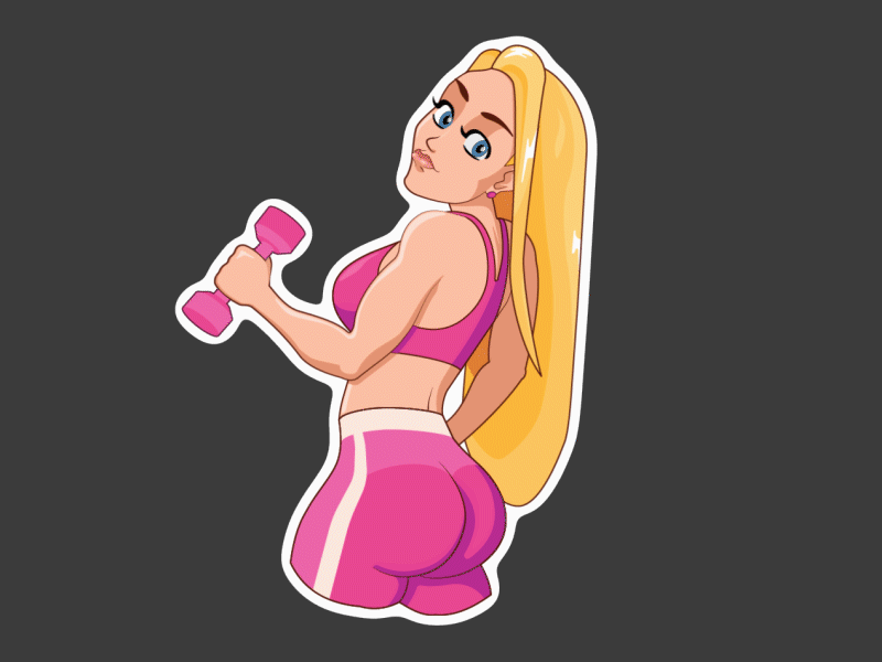 Fitness girl animation blonde dumbbell fitness fitness girl girl illustration pink stickers telegram vector