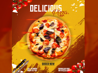 Social Media Post. advertising banner delicious food delicious pizza food items order now pizza post red social media post social media post template yellow