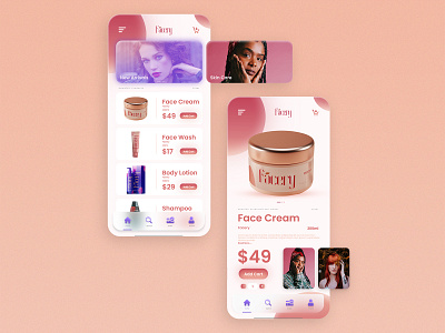 Facery Ui Design 2021 app app design application cosmetic fation glassmorphism minimal phone app trendy ui ui ux ui design uidesign uiux