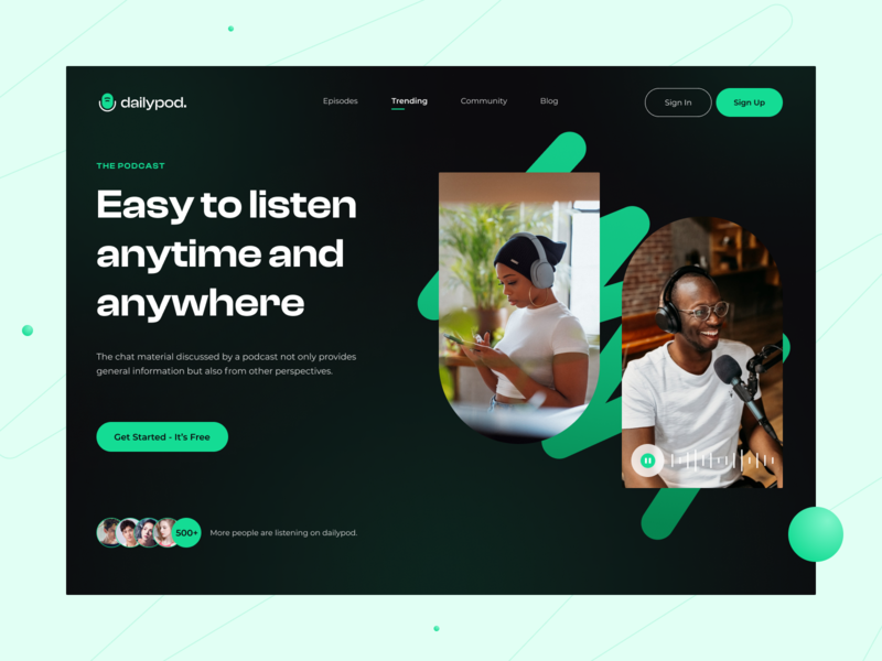 Podcast Header Exploration 🎙️ banner black design exploration green header minimal music podcast trending ui uiux ux web design