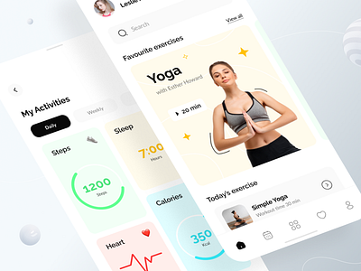 Fitness & Workout App Design 🤩 app design branding fitness app minimal design mobile app ui design uiux ux design white space workout app yoga app