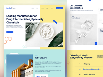 Homepage for Chemical Company 👨🏻‍🔬 blue branding chemical chemical company design green grey home page industry landing page latest trend orange trend ui design uiux ux design web design yellow