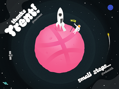Touchdown! astronaut debut dribbble planet rocket space thanks