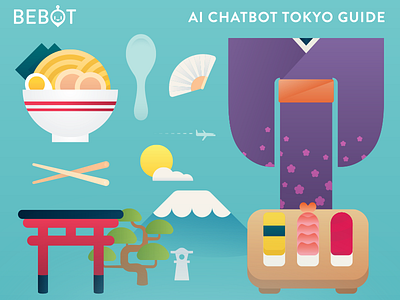 Bebot Postcard flat flyer illustration japan kimono postcard print ramen sushi teal tokyo