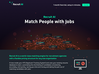 Recruit Ai Website ai artificial intelligence black dark design green orange recruitment site startup web website
