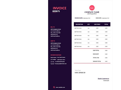 Blank invoice word template design