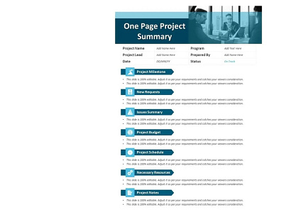 One Page Project Summary PowerPoint Template creative powerpoint templates one page executive summary powerpoint design powerpoint presentation powerpoint presentation slides powerpoint templates presentation design presentation template