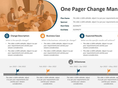 One Pager Change Management Plan PowerPoint Template change management creative powerpoint templates powerpoint design powerpoint presentation powerpoint presentation slides powerpoint templates presentation design presentation template