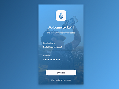 Refill App - Log in app blue log in mobile refill refillable cities water