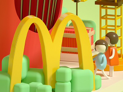 McDonald's 3d c4d dribbble house illustration