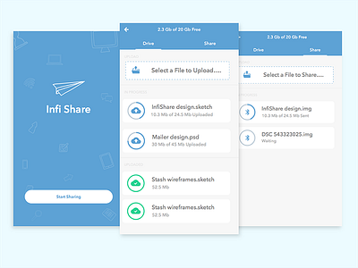 InfiShare - Cloud Storage and Data Transfer App Concept app bluetooth cloud concept data design ios share storage tab ui upload