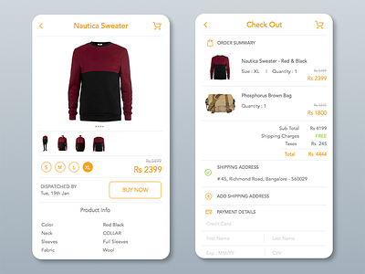 Product Overview and Check Out Screens checkout ecommerce fashion interaction mobile overview product shop store ui ux view