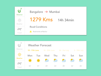 Travel Cards card cards distance search travel ui weather widget