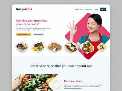 Meals planning service landing page branding delivery design food interaction landing page meal planning minimal service ui ux