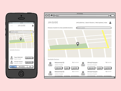 HCPs Search and Referral App Wireframes app diagnosis disease location medical referral search ui ux web design wireframes