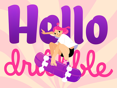 Hello Dribbble! art design dribbble invitation dribbble invite flat hello hello dribbble hello dribble hello world helo dribbble illustration illustrator minimal minimalistic skate skateboard skater skating ui vector