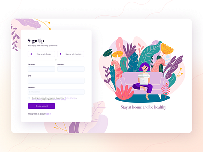 Sign Up Form be healthy create account daily ui dailyui 001 flowers form illustraition illustration art plants sign up signup signupform stay at home stayhome ui ui design ui ux uidesign violet