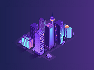 Night city 3d 3d art 3d city adobe illustrator ai art city city illustration city lights dark futuristic futuristic city illustration isometric night night city violet