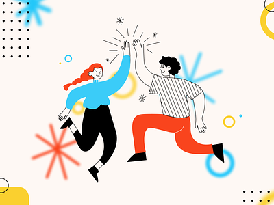 High five! art artsy bright colourful design excellent friends girl and boy good job graphic design high five high five illustration luck notification push up success team team members vector
