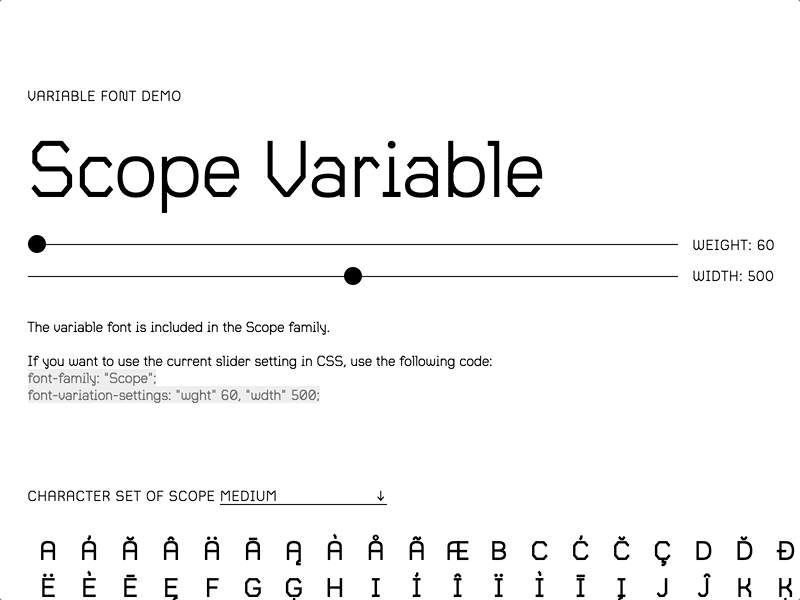 Variable font demo animated type sliders typography variable font web typography
