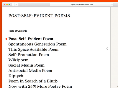 Table of Contents digital literature digital reading guy bennett index interface literature navigation poems poetry post self evident poems reading table of contents ui ux