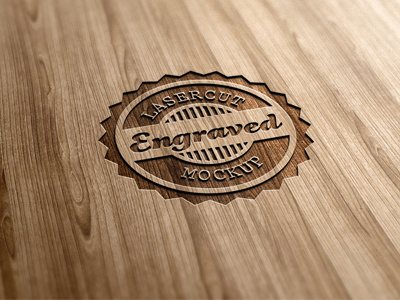 Lasercut / Engraved Wood Logo Mock-Up 3d carved carving display effect engraved engraving lasercut logo mock up photorealistic presentation realistic wood wooden